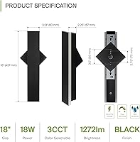 Vista 2 de ASD Lámpara LED de montaje en pared de 18 pulgadas de largo, aplique lineal para exteriores e interiores 3CCT, regulable, impermeable