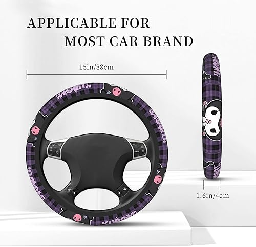 Miniatura 6 de Gearbest Funda universal para volante Kuromi de dibujos animados de 15 pulgadas, accesorios de coche para hombres y mujeres, protector de volante