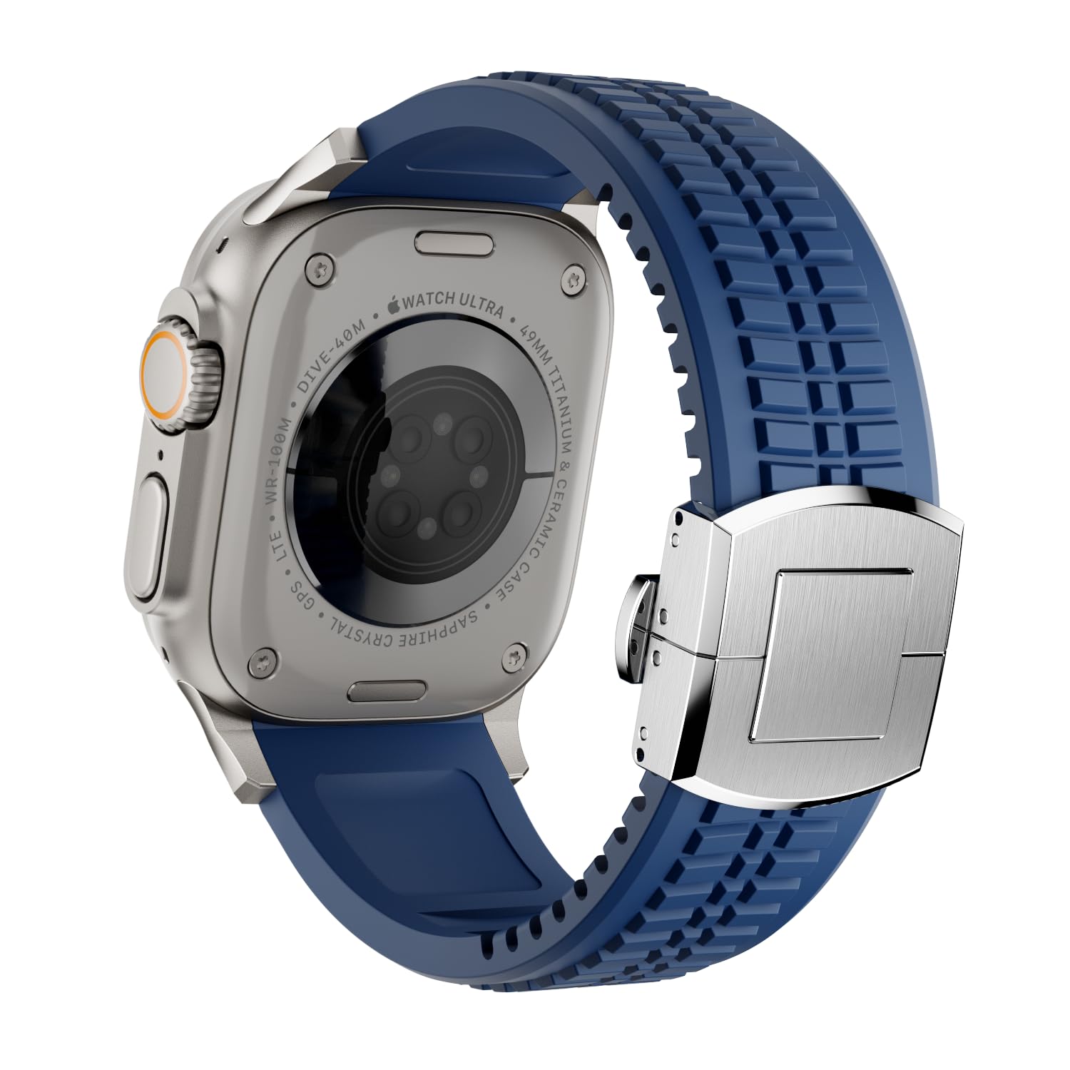 Bracelet de montre en silicone compatible avec iWatch Ultra 2/Ultra/Series 10 9 8 7 (44 mm, 45 mm, 46 mm, 49 mm), bracelet de sport avec boucle pliable, robuste, design moderne pour homme