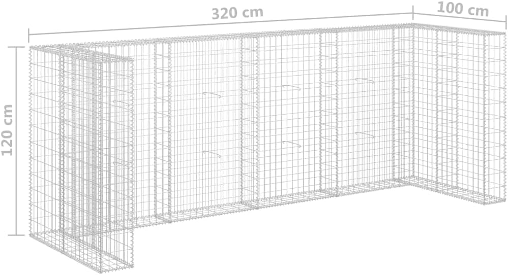 Gabion Wall for Garbage Bins Galvanized Steel Mesh Basket 126"x39.4"x47.2" Outdoor Trash Can Enclosure Easy Assembly Wheelie Bin Storage Backyard Waste Container Enclosure