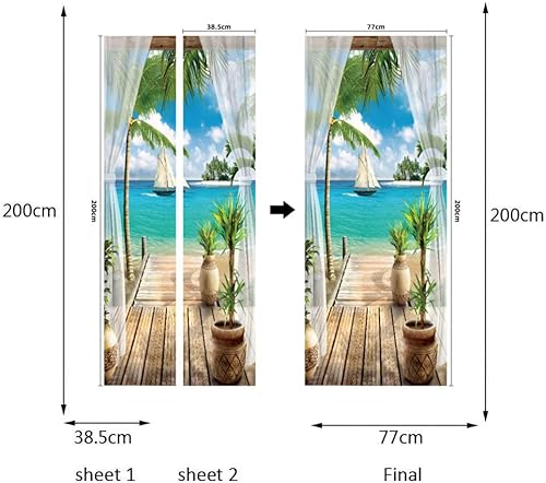Door Murals Peel And Stick Door Mural Beach Sticker For Interior Doors, Bedroom Living Room Bathroom House Decoration 30.31"*78.74" #TOP1