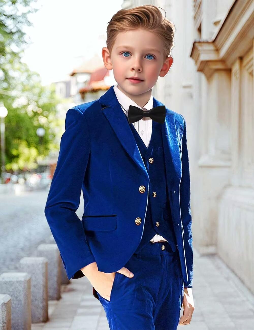 Boy's 3 Piece Velvet Suit Two Button Tuxedo Slim Fit Dress Suit Blazer Wedding Party Jacket Vest Pants