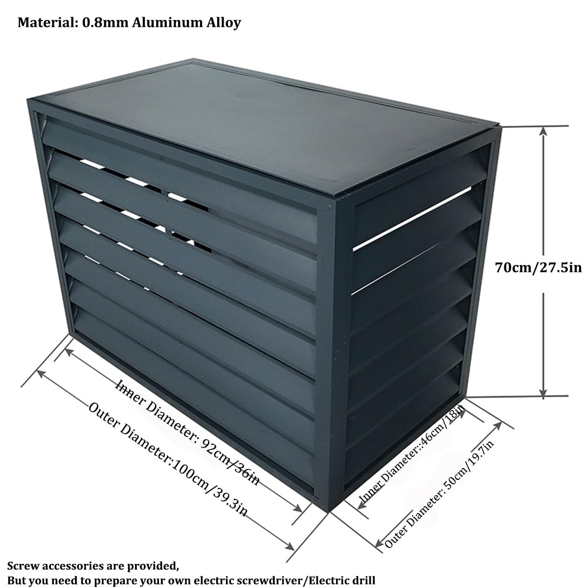 Housse de protection pour pompe à chaleur et climatiseur d'extérieur en alliage d'aluminium - Grille de protection contre les intempéries - Gris - 100 x 50 x 70 cm