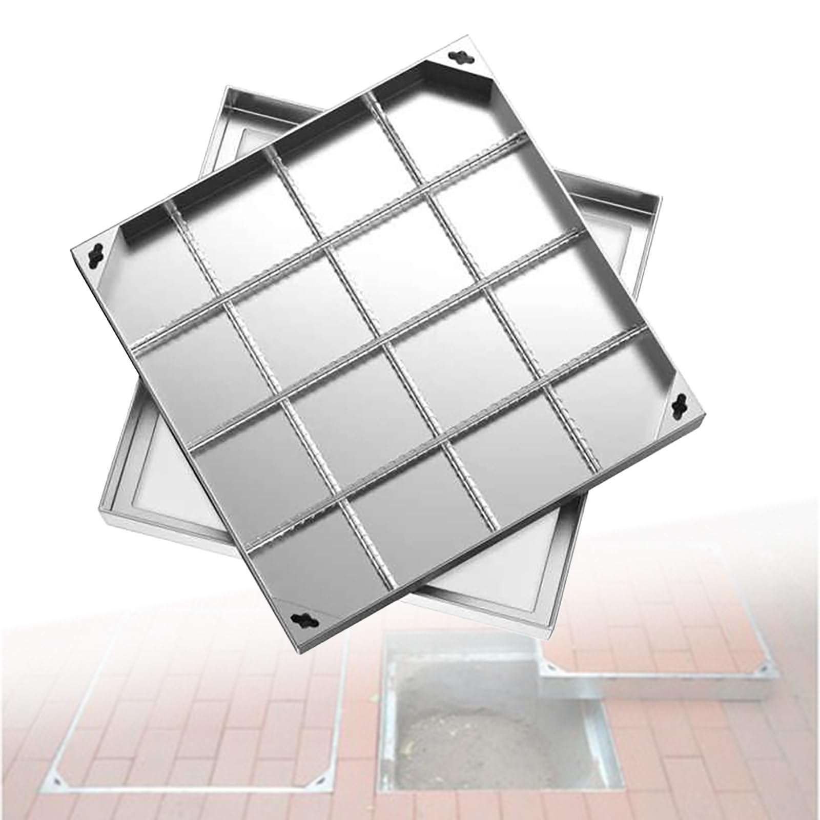 GJMSSMY Invisible Manhole Cover and Frame 600 x 600 x 50 mm Flush Drain Cover for Courtyards Walkways and Parking Areas Stylish Drainage Access Lid