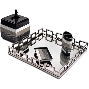 Amazon Com Le Raze Elegant Mirrored Vanity Tray Decorative Tray With Square Loop Bars For Display Perfume Vanity Dresser And Bathroom 14 Inch Glass Tray Furniture Decor