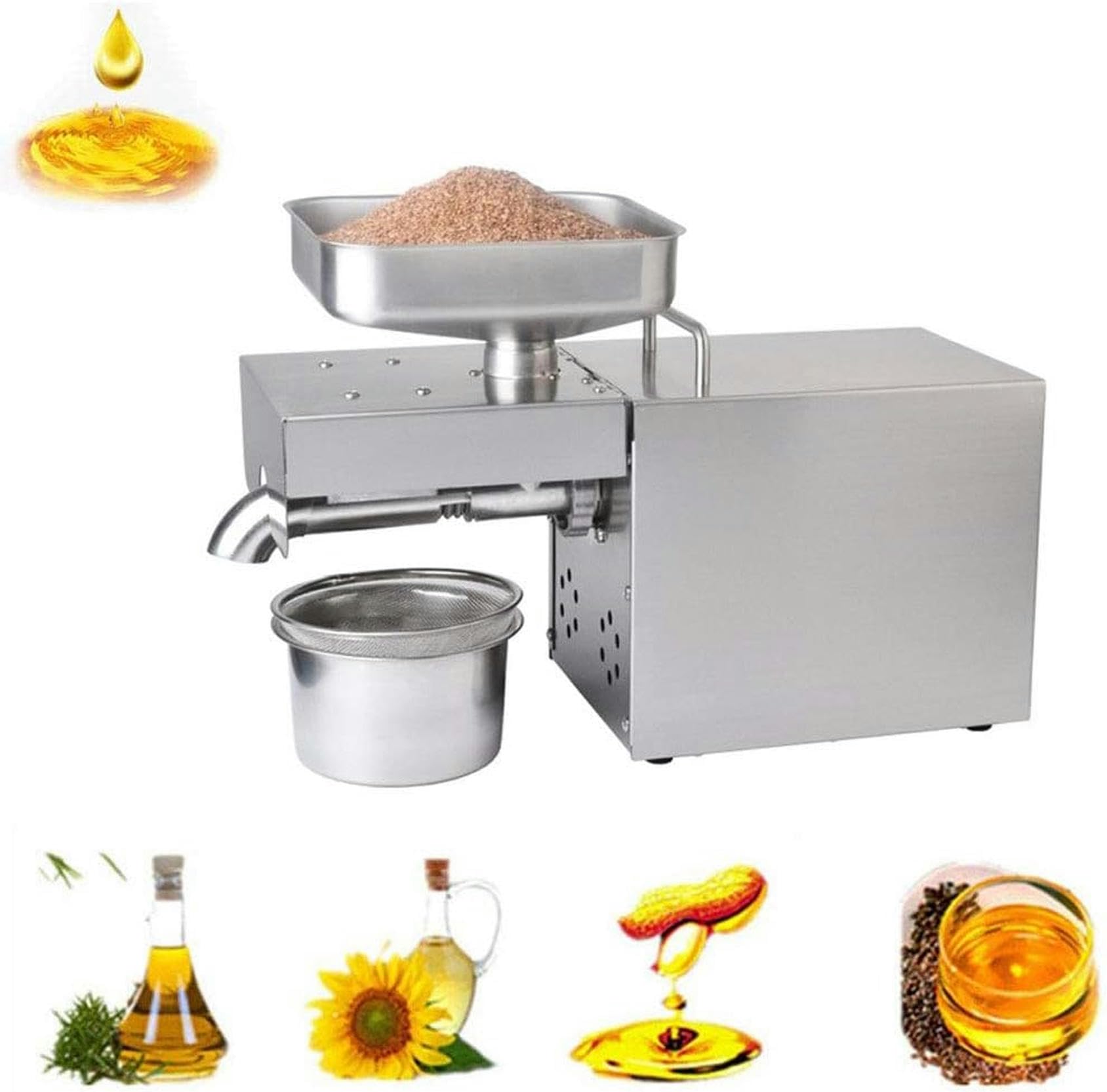 Automatyczna Prasa Do Oleju 610 W, Komercyjna, Ze Stali Nierdzewnej, Do Wyciskania Oleju Na Zimno/Gorąco, Do Oliwek, Oleju Kokosowego, Rzepakowego, Sezamowego, Orzeszków