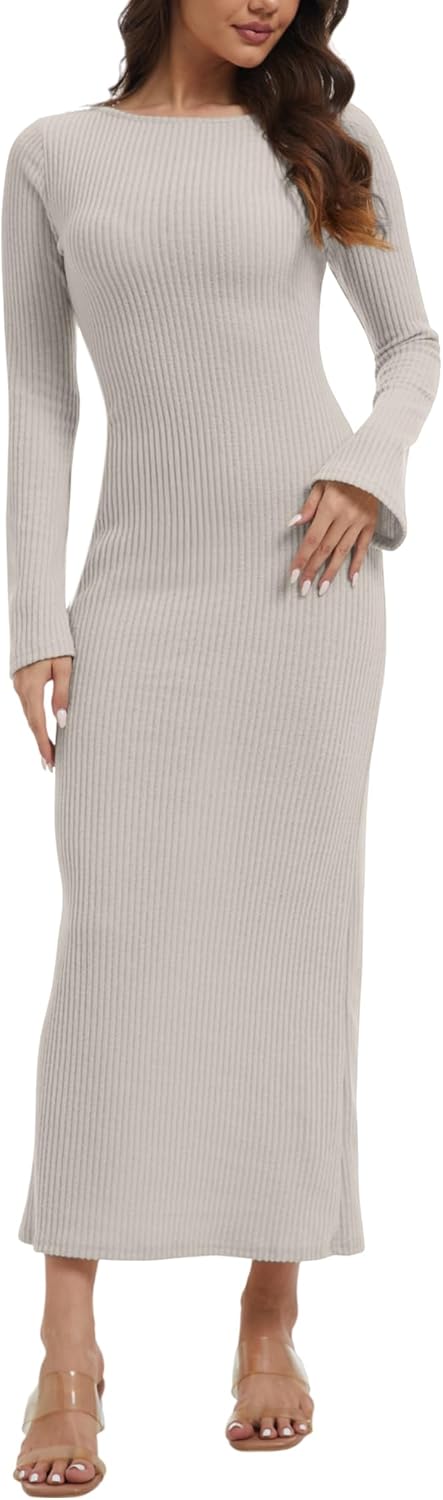 Women Maxi Sweater Dresses Bodycon Long Ribbed Knit Dress Crew Neck Long Sleeves Slim 2025 Trendy Winter Outfit - Image 2
