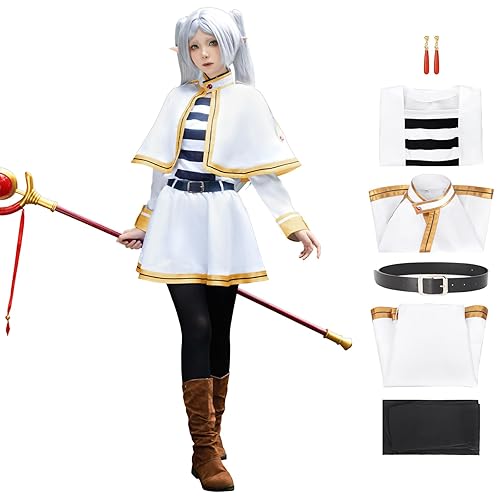 brehiay Anime Cosplay Elf Dress Fern Costume Wizard Skirt Halloween - X-Small - White