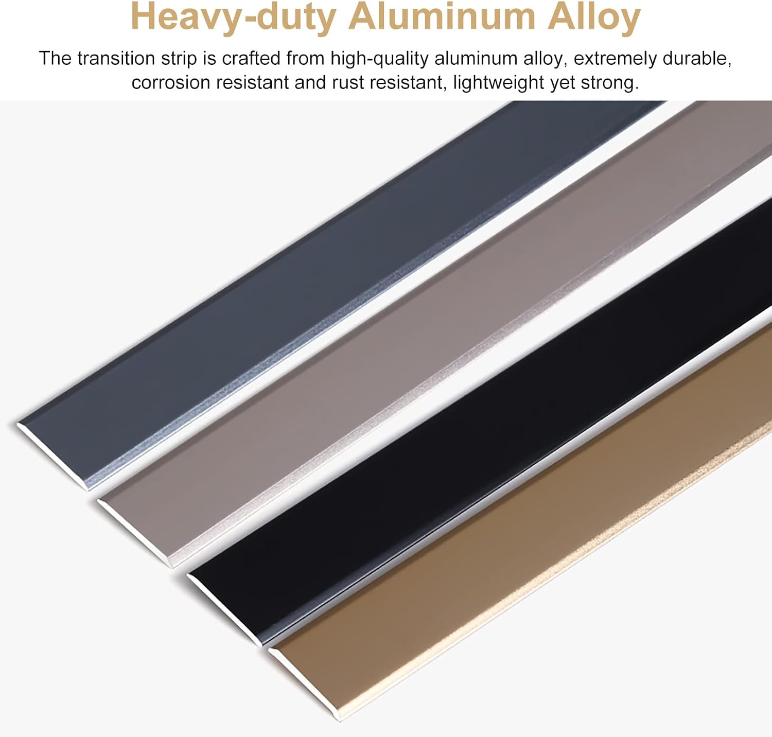 Floor Transition Strip Flat Metal Aluminum Edging Trim Strips Durable Waterproof Carpet & Floor Transition Strip Smooth Floor Cover Strip for Flooring (Silver 35.4inch)