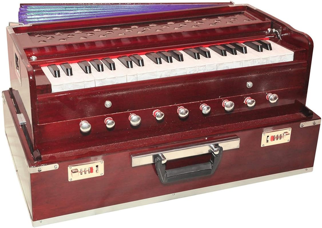 Jyotaksh Store Best Harmonium 9 Stopper, Chudidaar Bellow, 42 Key, Two Reed(Bass-male),3 3/2 Octave,Couple, (Folding) Mahagony 02
