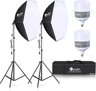 Softbox Lighting Kit 2x76x76cm Professional Continuous Studio Photography Photo Studio Equipment with 2pcs E27 Socket 85W 6500K LED Bulbs for Portrait and Product Shooting
