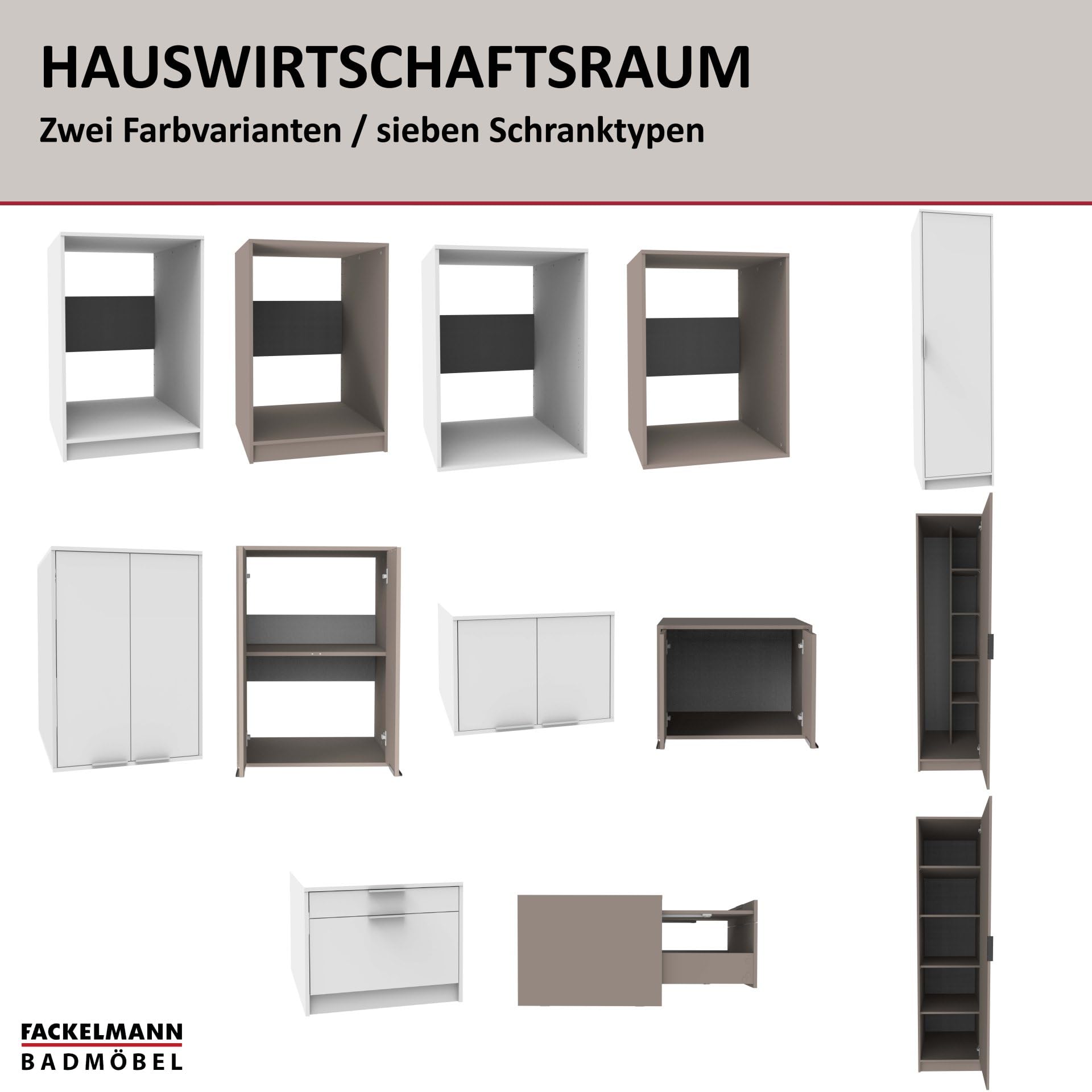 FACKELMANN Unterbau-Schrank – 65 x 50 x 65 cm, Kaschmir, Made in Germany | Hauswirtschaftsschrank mit 2 Schubladen & Softclose, Auszug für Wäschekörbe, kombinierbarer Mehrzweckschrank
