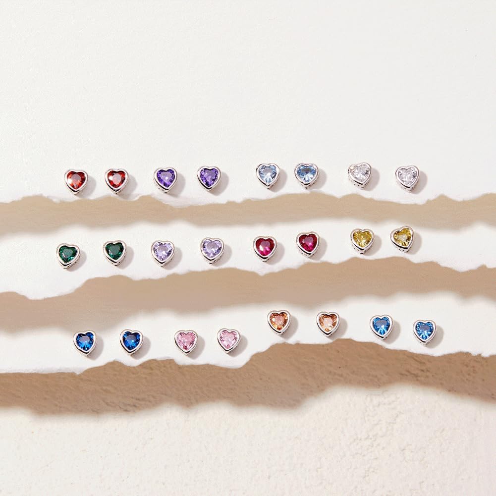 In Season Jewelry CZ Birthstone Heart Kids Earrings - 925 Sterling Silver Hypoallergenic Earrings for Girls with Secure Screw Backs - Safe & Comfortable for Toddlers, Kids & Little Girls - Image 5