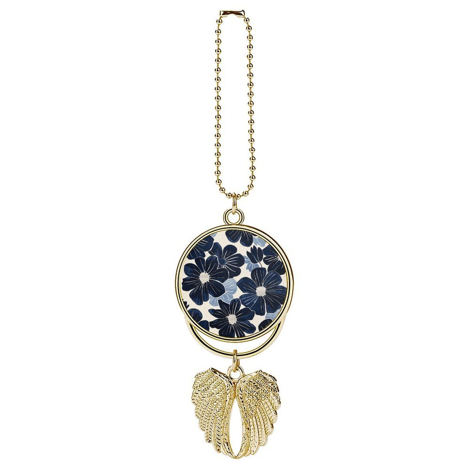 Navy Blue Flowers Car Charm Rear View Mirror Pendant Decor Golden-navy Blue Flowers