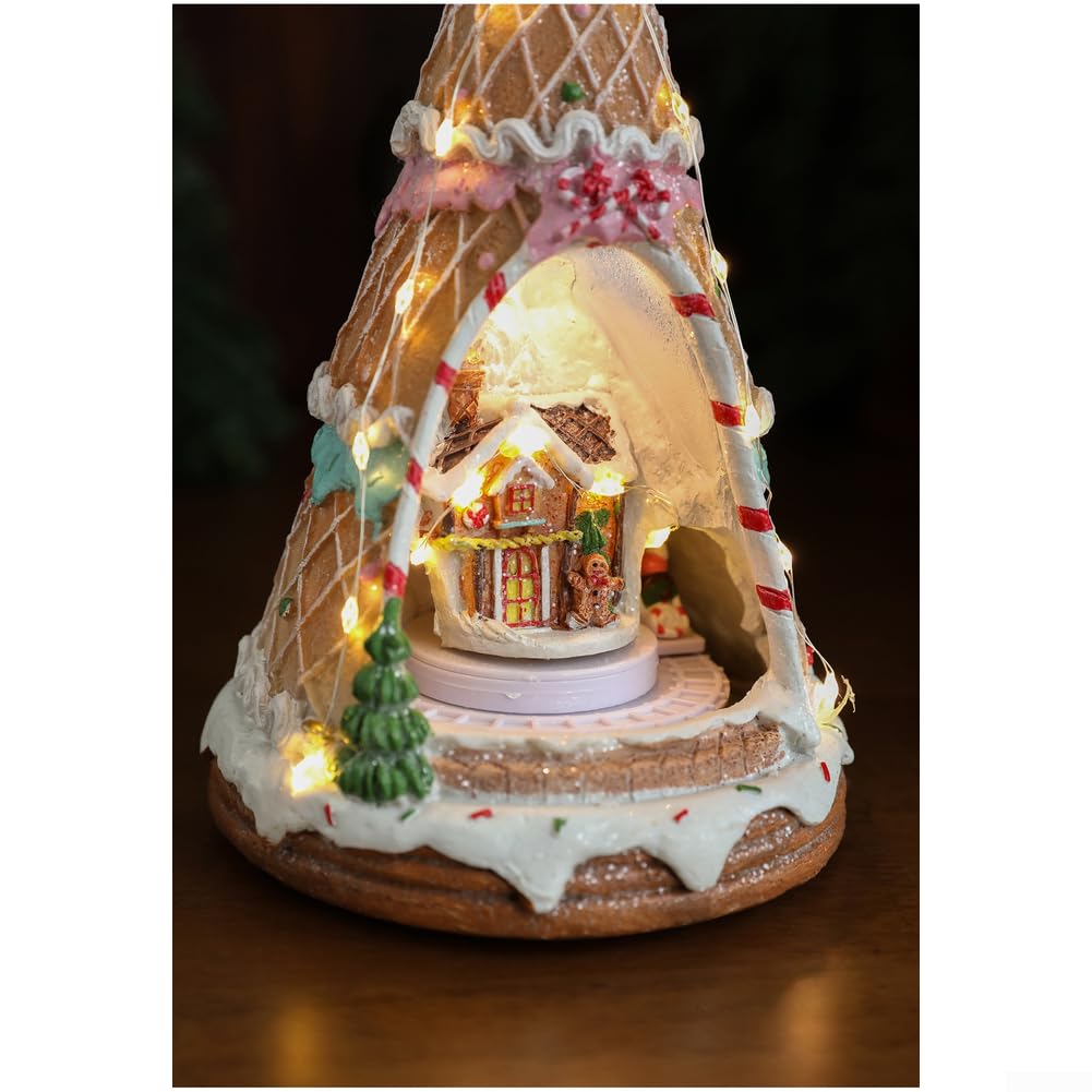Casette di Natale in resina con scena di neve, villaggio di neve rotante con musica e luce LED per Natale e feste in casa (B)