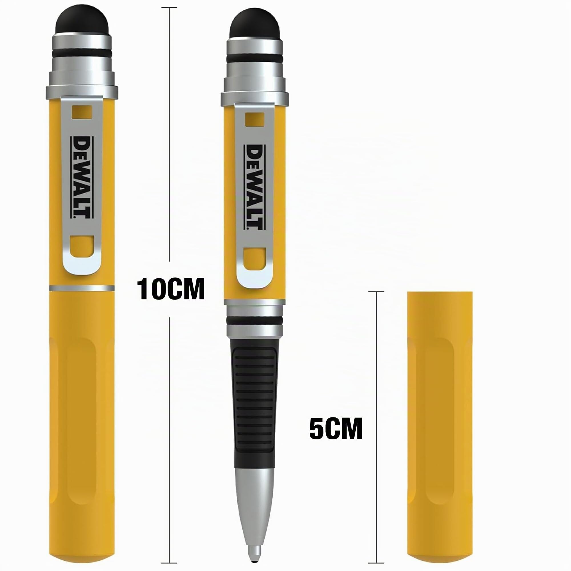 DEWALT Stylet Mini 3-en-1 Robuste, Stylo Tactile de Poche avec Bille, Pointe écran Tactile et pavé numérique, Compatible iPhone/iPad, Recharge Incluse, idée Cadeau pour Papa