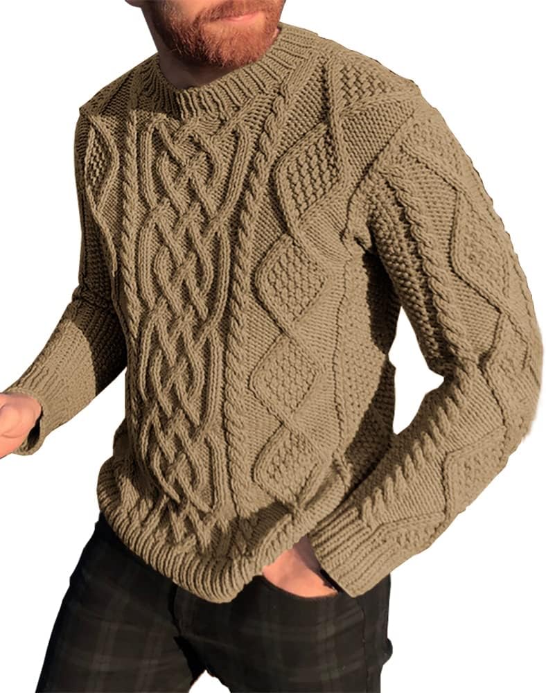 NIUBIA Men's Slim Fit Crewneck Pullover Sweater Winter Casual Chunky Cable Knit Comfort Heavy Long Sleeve Sweaters