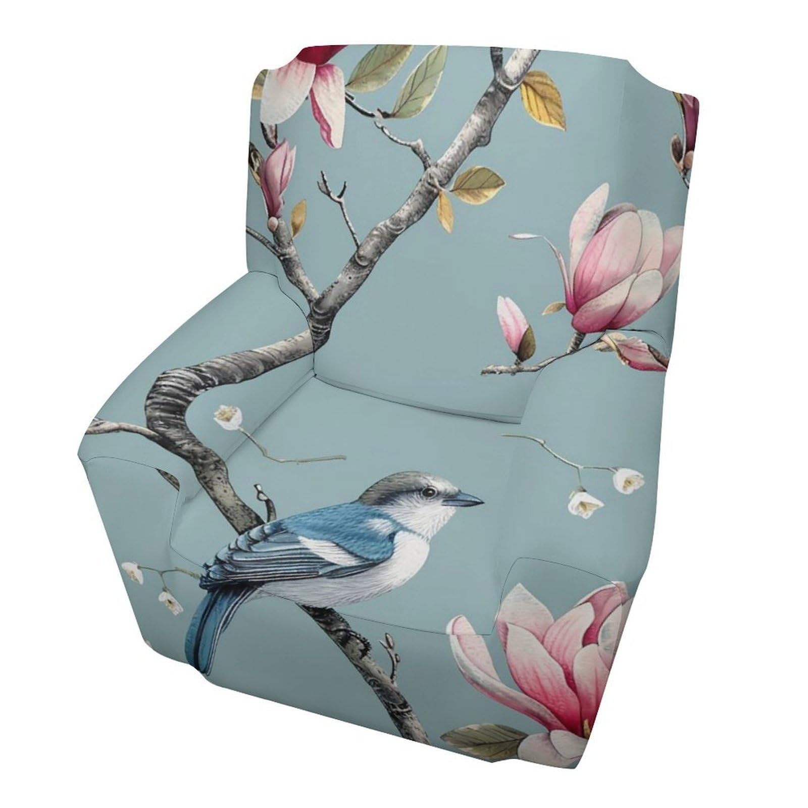 Housse de fauteuil 1 place élastique à motif magnolia pour protection de canapé salon