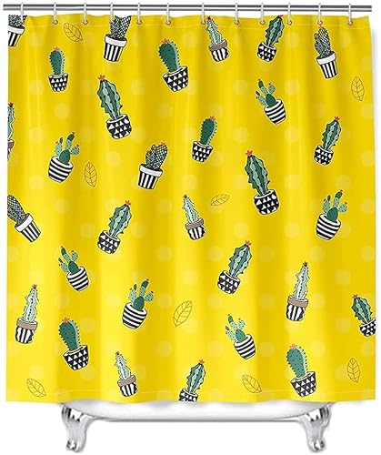 Tende da Doccia Antimuffa 80x180 Vaso di Cactus, Tende Vasca da Bagno Giallo con 8 Ganci Impermeabile Tendina Doccia 3D Lavabile in Lavatrice A.1378