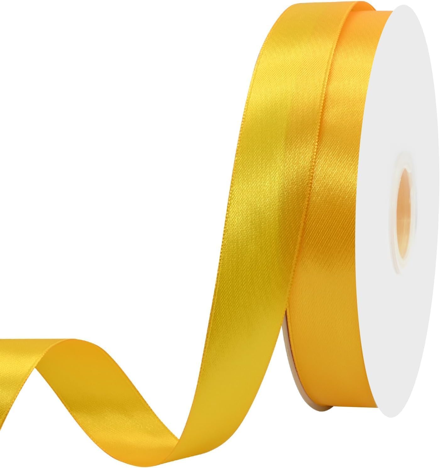 Yellow 1 inch Wide 100 Yards Double Face Satin Ribbon Fabric Ribbon for Gift Wrapping Very Suitable for Weddings Bouquet Balloons Arts Craft Sewing Hair Bow Invitation Trim and Embellishments