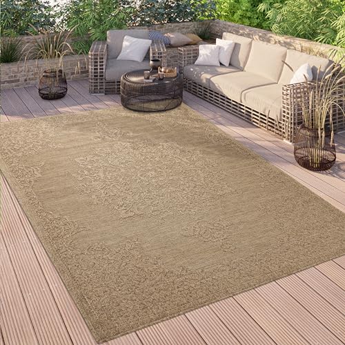 Paco Home Alfombra Salon De Habitacion Cocina Exterior Terraza Jardin Vintage Motivo Oriental Se Puede Lavar En La Lavadora, Tamaño:80x150 Cm, Color:Beige