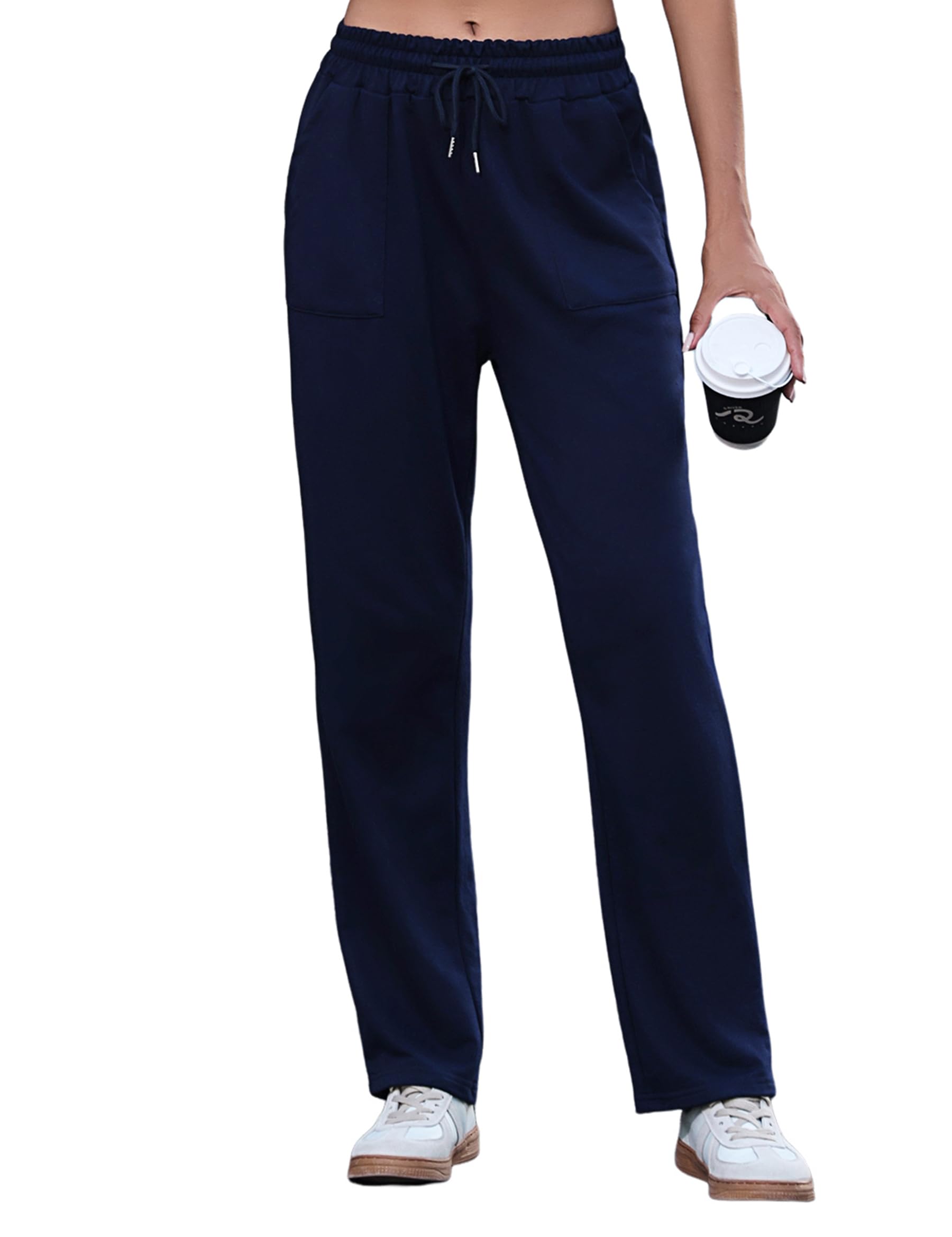 Uniexcosm Jogginghose Damen Lang Trainingshose High Waist Freizeithosen Baumwolle Sweathose mit Tunnelzug und Seitentaschen Laufhosen Sporthosen für Frauen