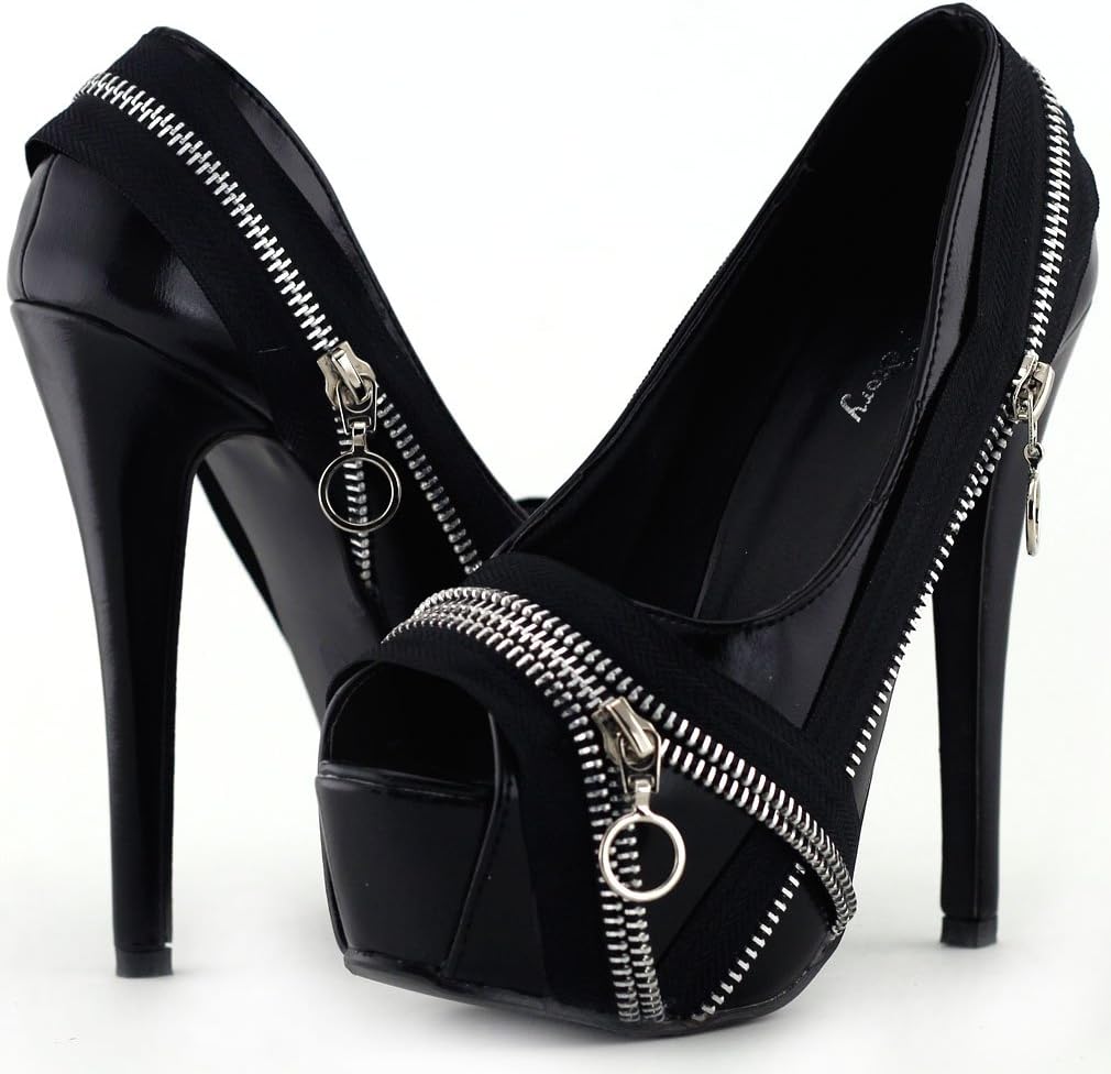 SHOW STORY Punk Multi-Colour Zip Peeptoe Platform High Heel Stiletto Pump,LF80836
