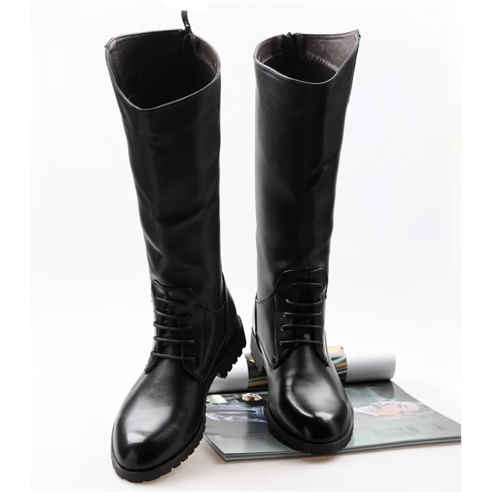 Botas altas informales de cuero con cremallera trasera for hombre, botas vaqueras largas de caballero, botas de montar de cuero, botas de motociclista 37-46