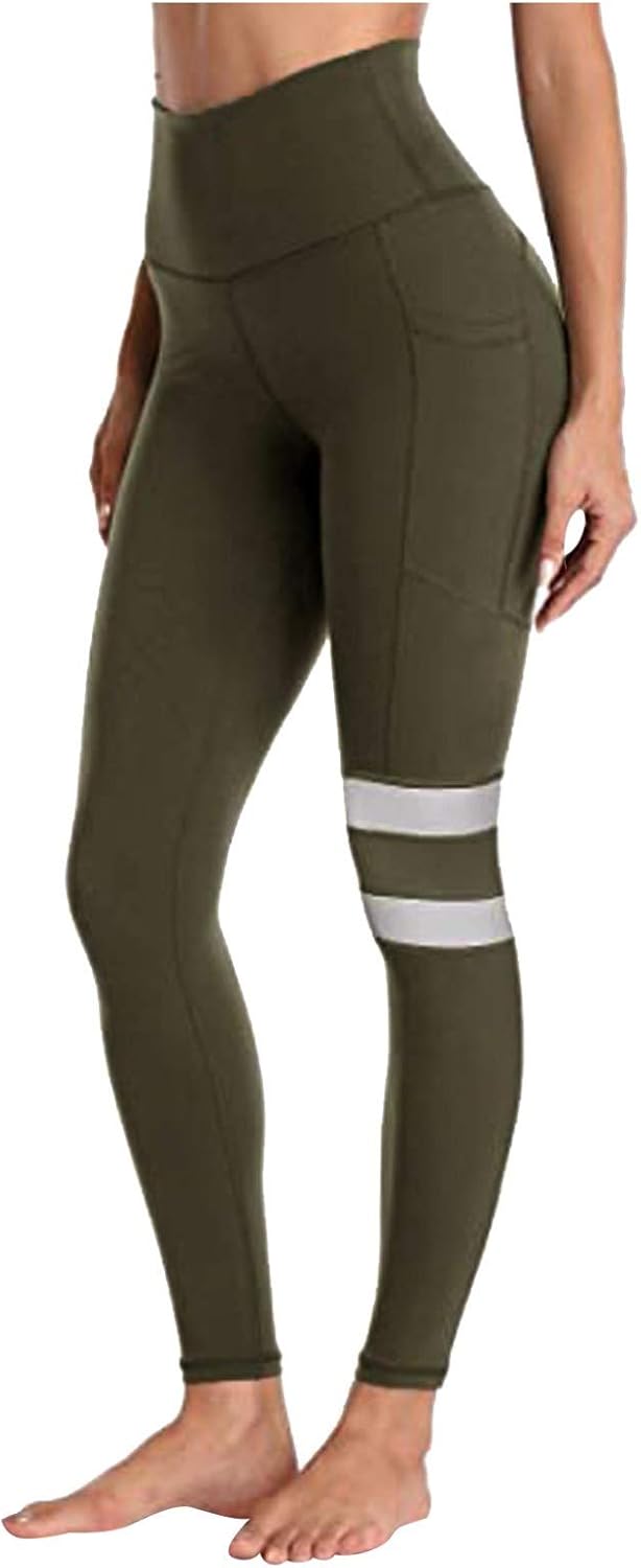 Yoga Leggings Women Stretch Pockets Mesh High Waist Running Sports Active Pants at  Women’s Clothing store