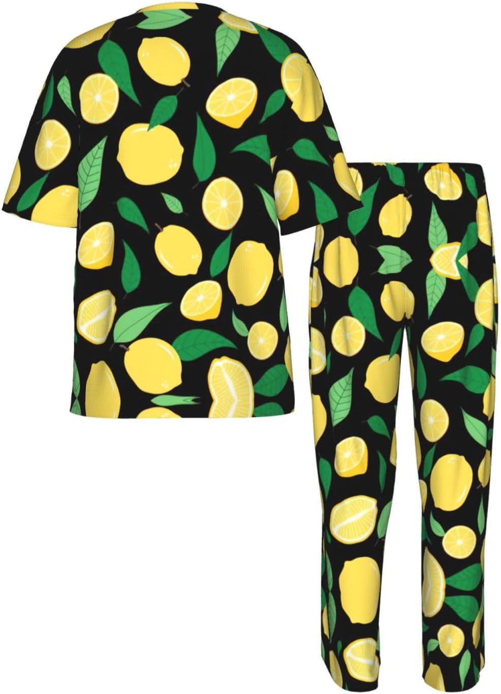 Men'S 2 Piece Loungewear Pajama Set Lemon Fruit Print Short Sleeve Tee Top And Pants Set S-3xl