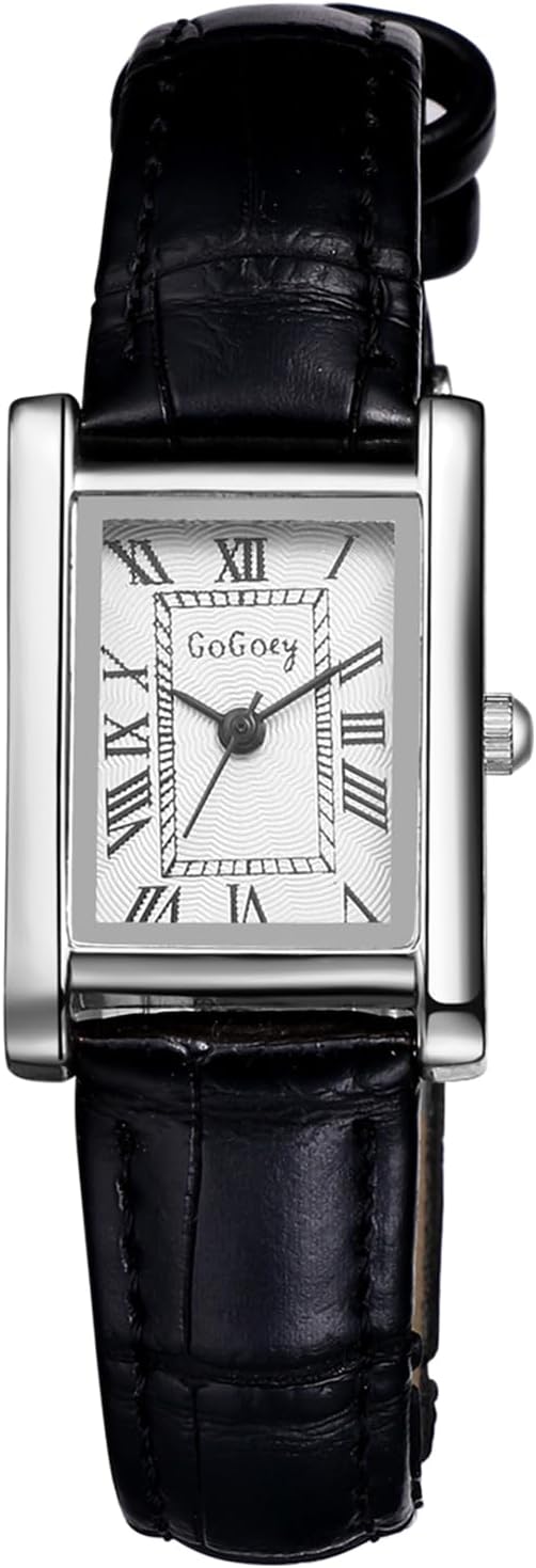 Small Wristwatch for Women: Analog Quartz Square Leather Strap Roman Numerals Dainty Watches for Lady