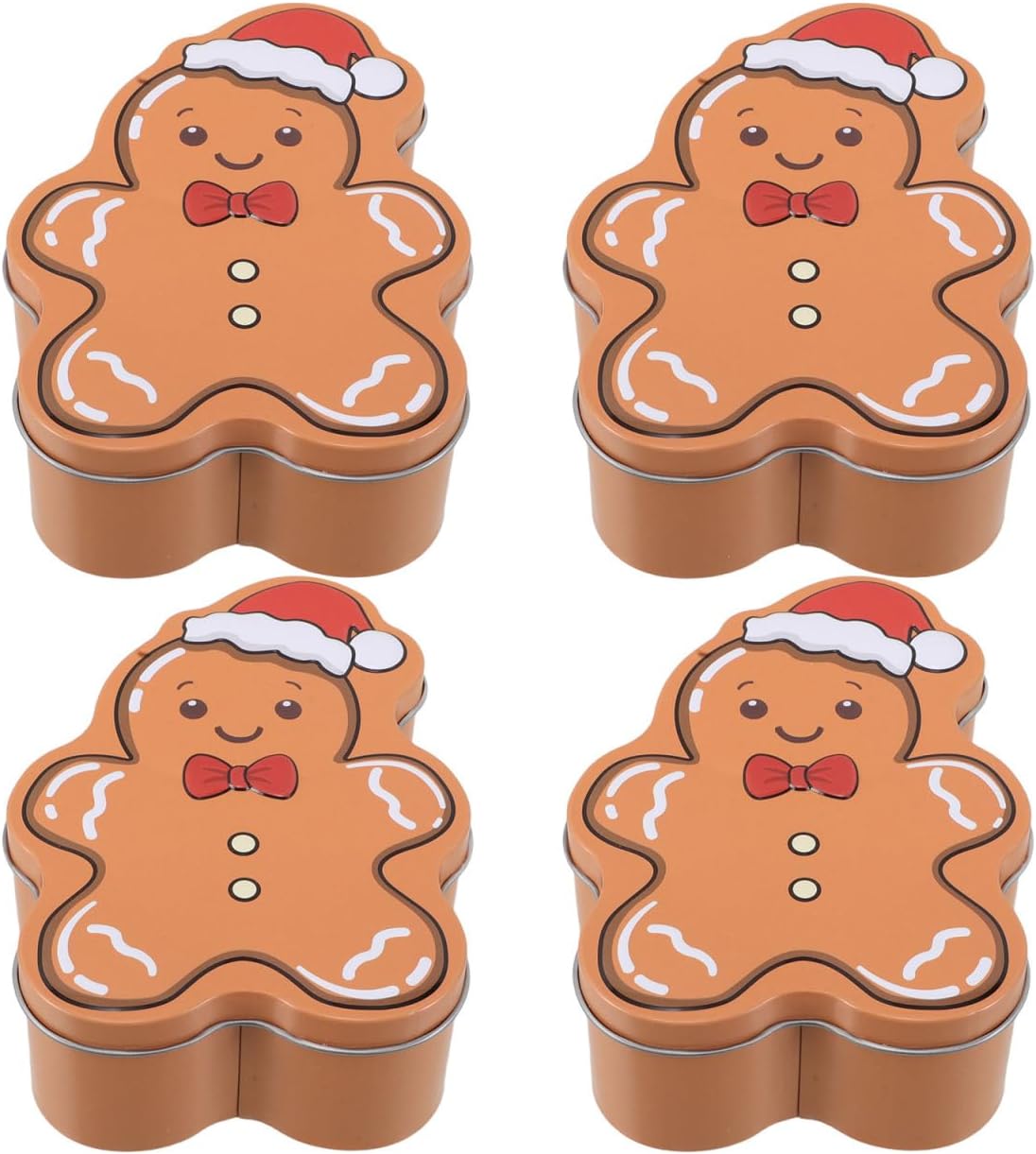 DOITOOL 4 Pcs Christmas Cookie Tins with Lids, Metal Gingerbread Man Cookie Container, Christmas Candy Jar Xmas Tin Containers for Holiday Storing Candies Treat Samll Presents