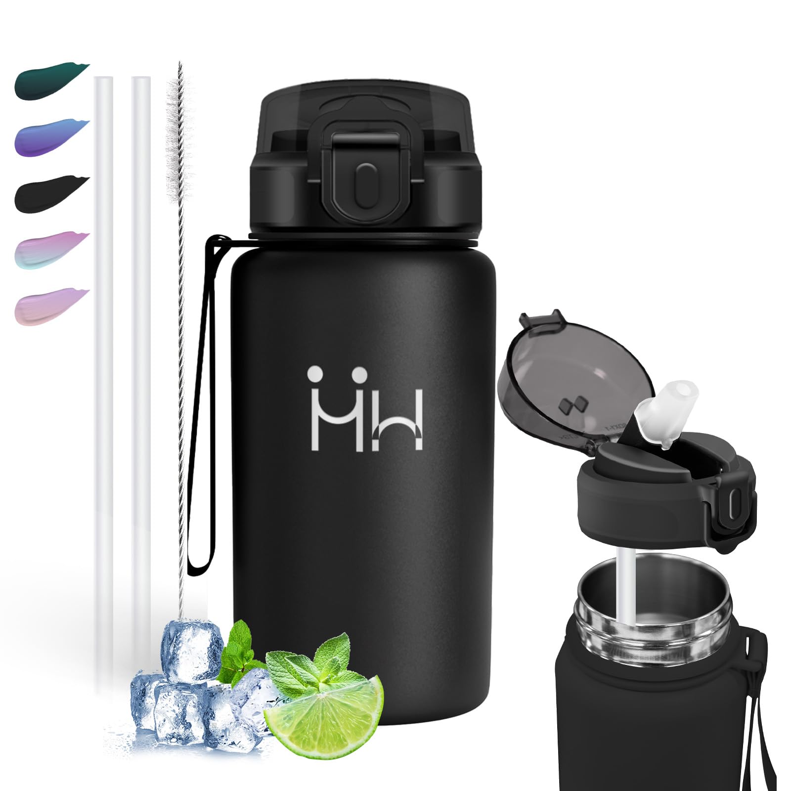 Mujigaga Stainless Steel Water Bottle, 500 ml, Children's Water Bottle, BPA-Free, Water Bottle with Straw, Leak-Proof, Double-Walled Vacuum Insulated, Water Bottle for School/Office/Everyday/Picnic โ image 1