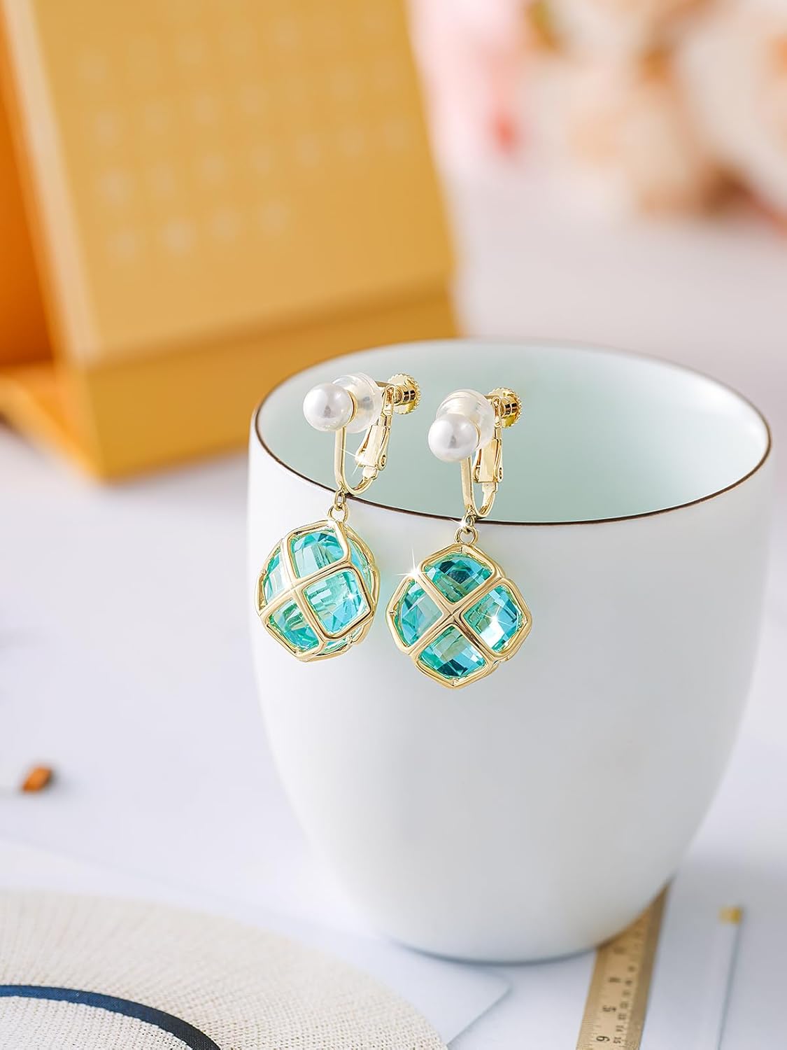 Clip On 14MM Big Austrian Crystal Dangle Non Pierced Earrings for Women 14K Gold Plated Jewelry - Image 8