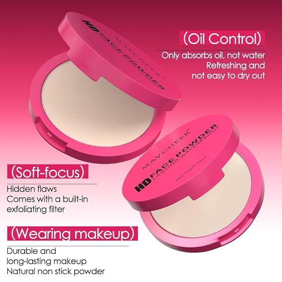 Pressed Powder Compact, Oil Control Brighten Skin 6 Colors Face Powder, Whitening Highlighting Face Makeup Tools for Women Girls (CG04)