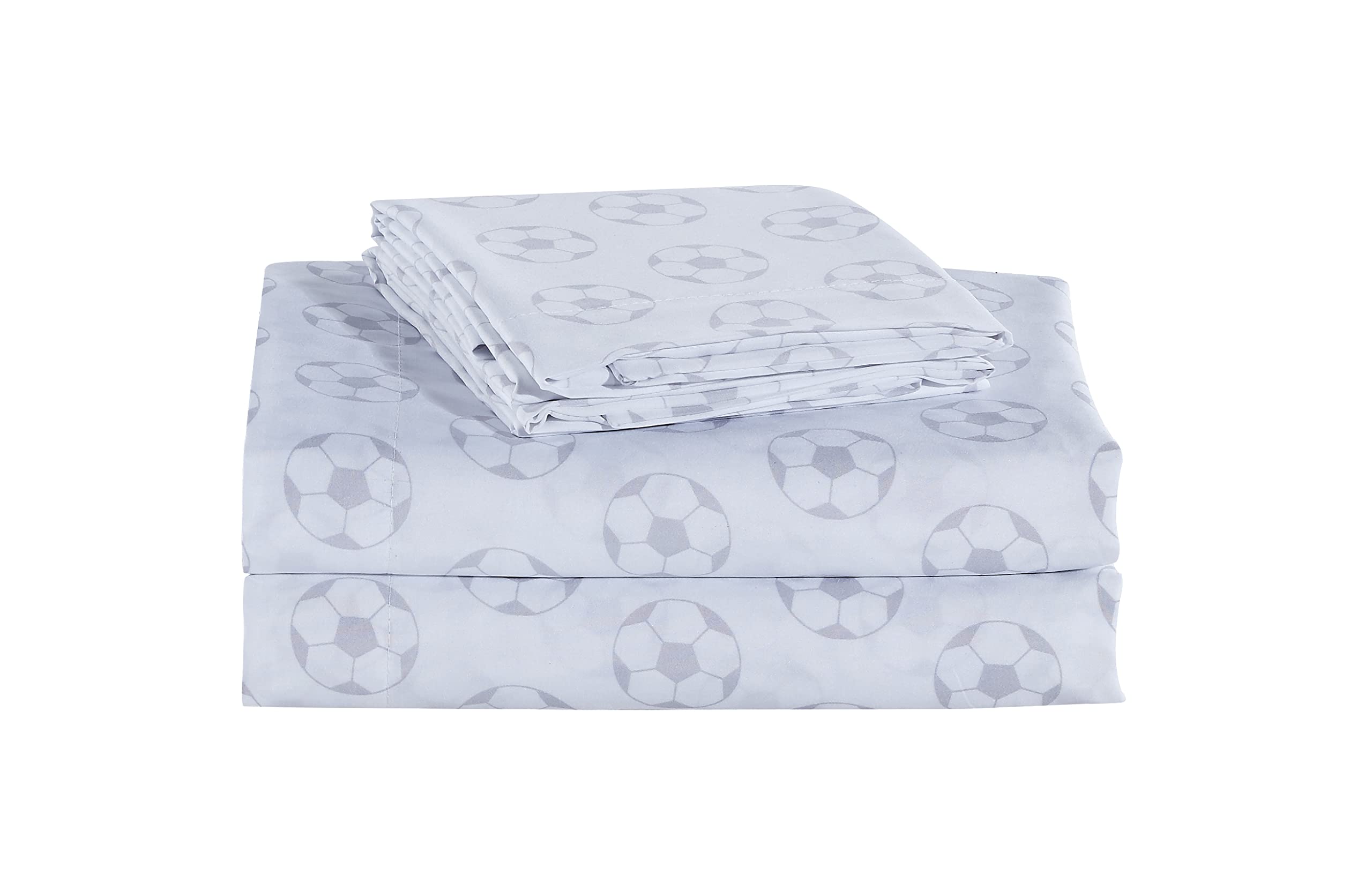 Chezmoi Collection 3-Piece Kids/Teens Sports Sheet Set - Soft Microfiber White Gray Black Soccer Balls, Twin Size
