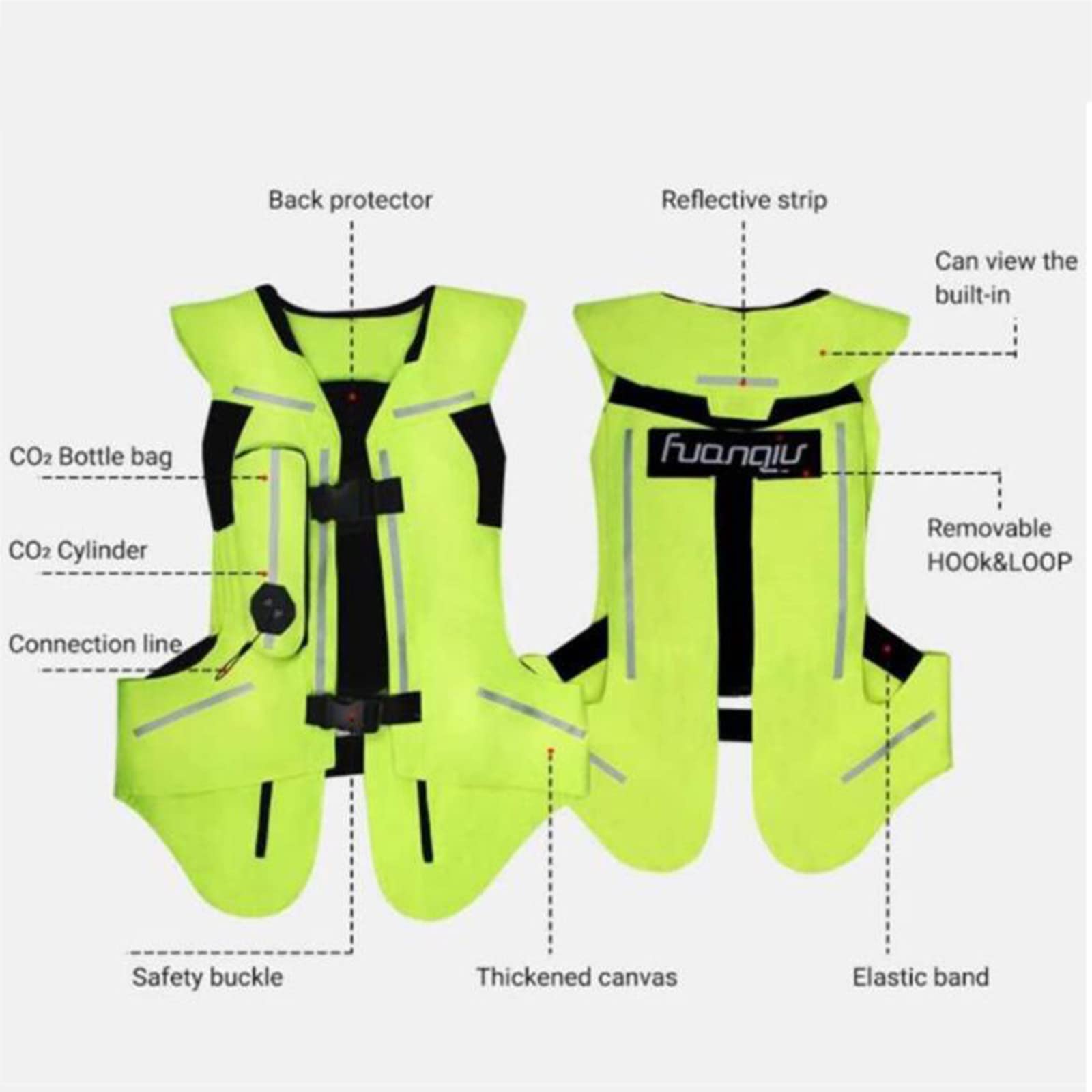 Gilet Airbag per Adulti Gilet per Airbag per Moto Riflettente 0,3 Secondi Airbag con Trigger Meccanico 600d Materiale di Tela,Giacca per Moto Riflettente,Resistente all'Usura,Black-L