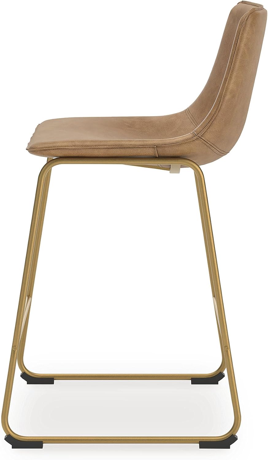 Signature Design by Ashley Bar Height Bar Stool, Set of 2, Toast/Gold | Toast faux leather bucket seats with a goldtone metal frame, Ideal for home pubs and bar tables, Lexadine Series