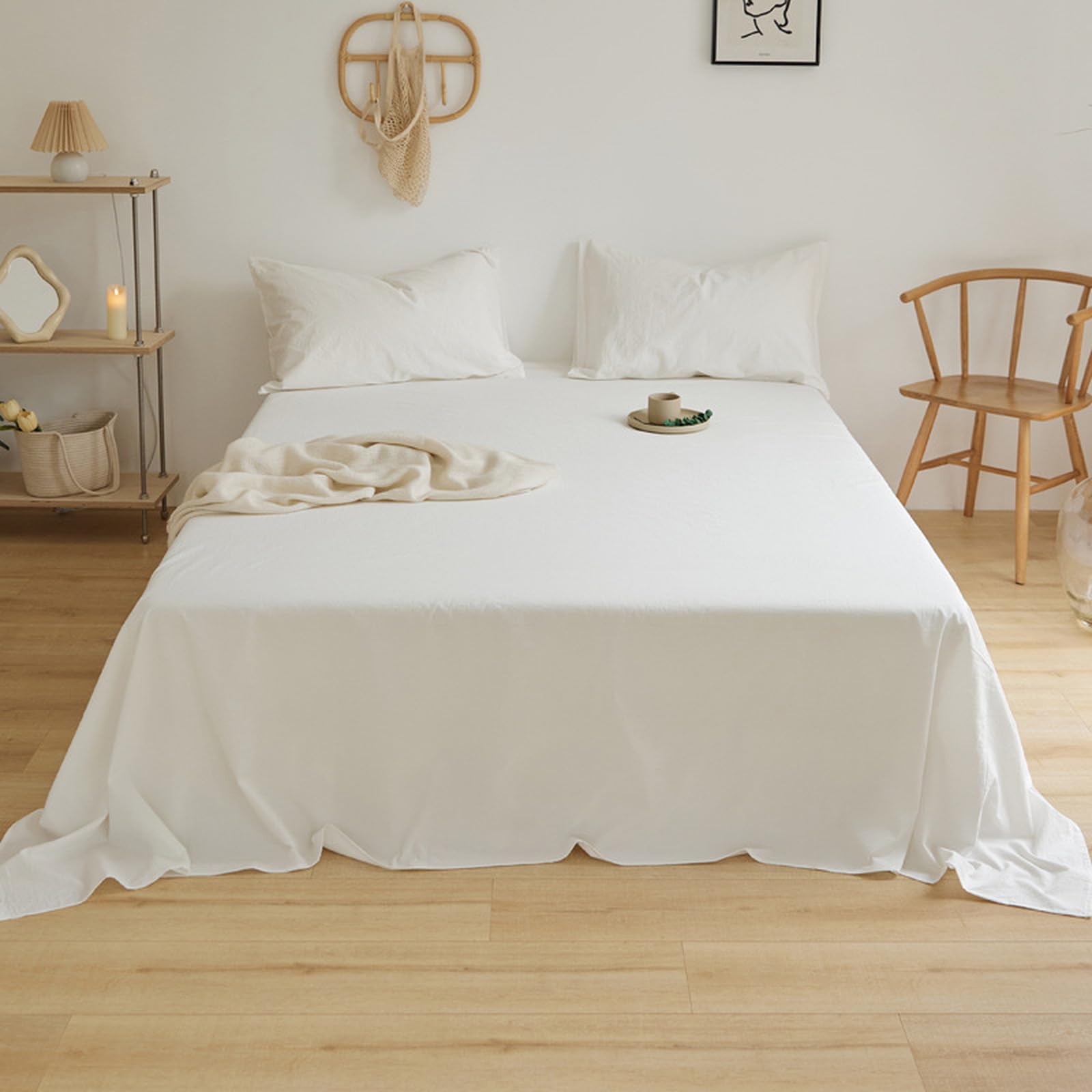 Bettlaken ohne Gummizug 200 x 230cm Baumwolle Betttuch Weiß | Leintuch aus 100 % Baumwolle Betttuch für Doppelbett Weicher und Komfortabel Waschbar und trocknerfest