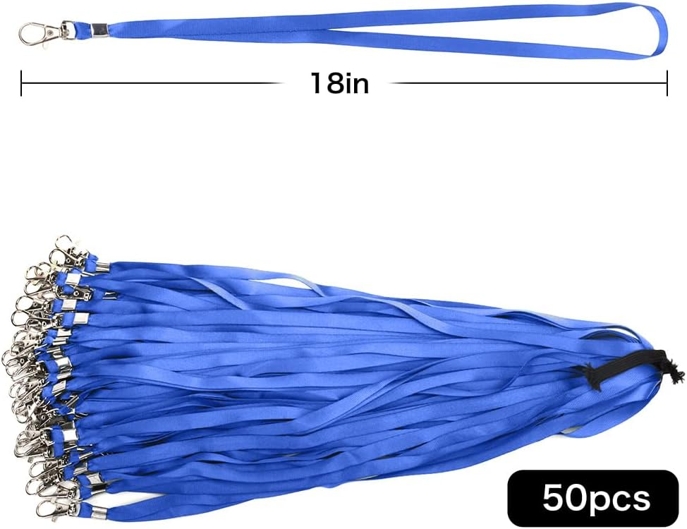 Lanyards 50 Pcs Bulk Lanyard for Id Badges Flat Blue Lanyard with Badge Clip Swivel Hook (50, Blue) - Image 3