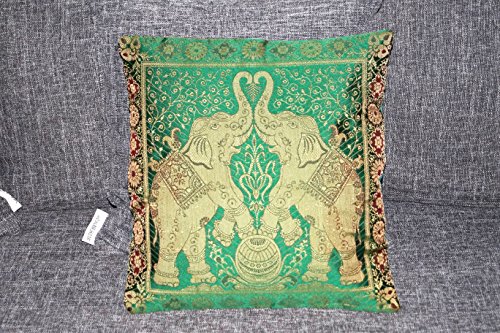 Grün Indische Banarasi Seide Deko Kissenbezüge 40 cm x 40 cm, Extravaganten Elefant Design für Sofa & Bett Dekokissen… – Bild 3