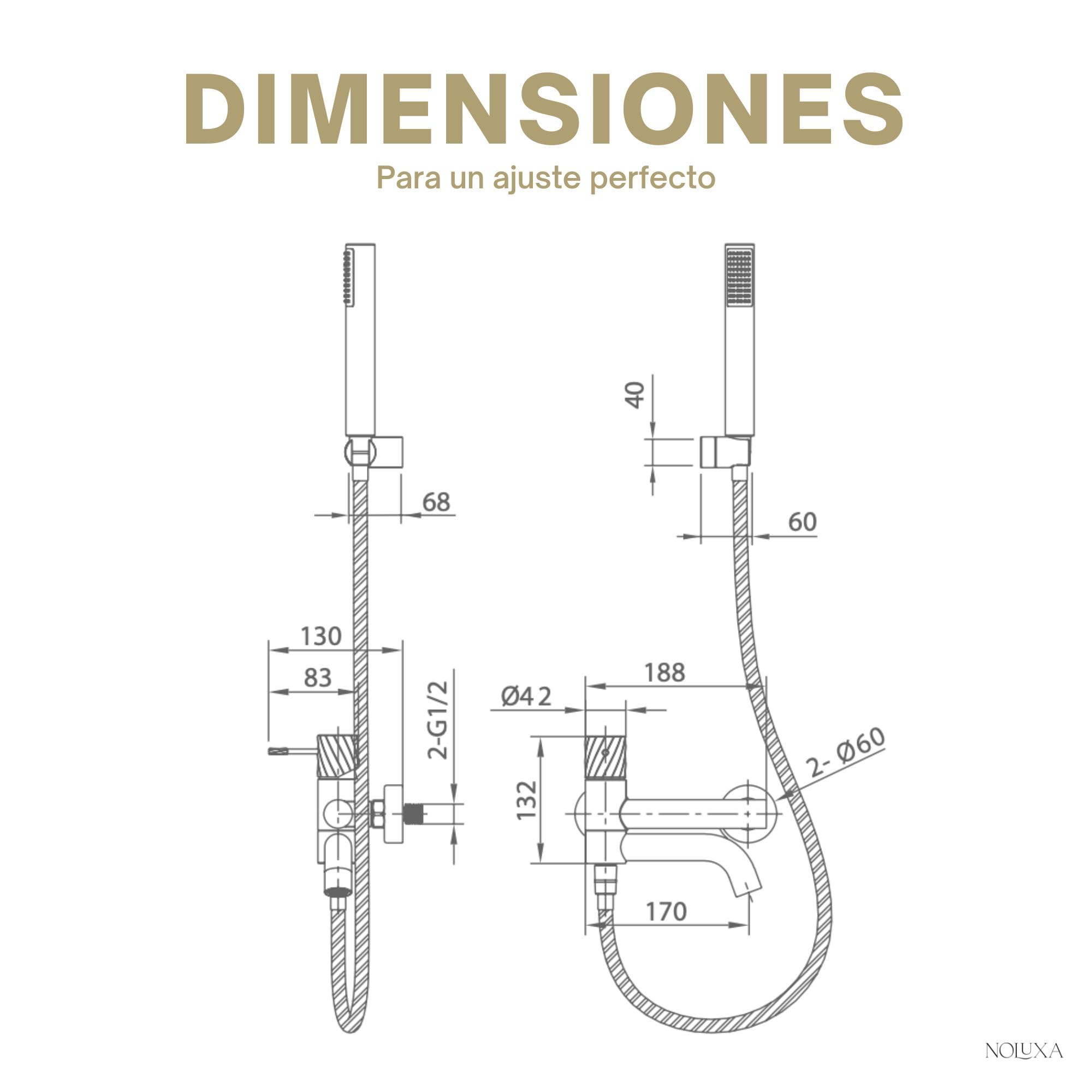 IMEX - Grifo Monomando Bañera y Ducha Oro Rosa | Grifo Mezclador de Pared con Soporte Alcachofa de Ducha y Manguera | Grifería en Latón y Acero Inoxidable S.304 | Serie Bless | Color Cobre