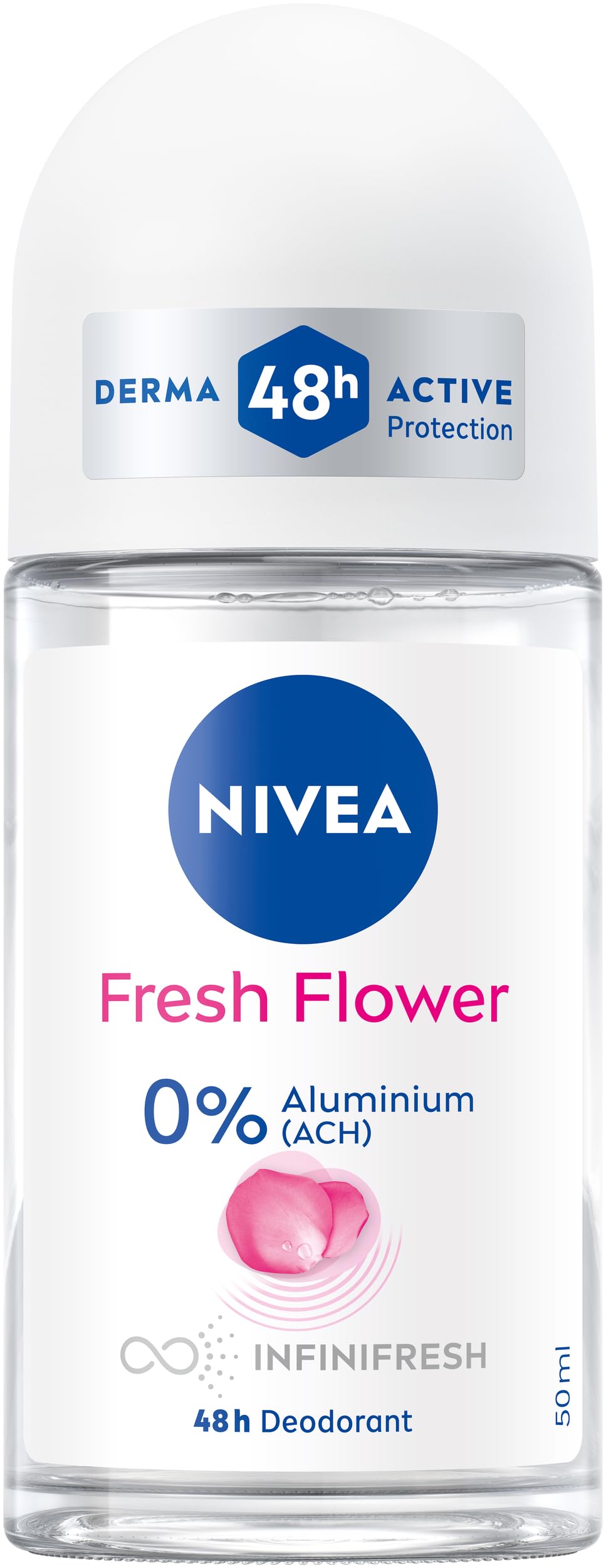 NIVEA Fresh Flower Deo Roll-On, Deoroller ohne Aluminium mit blumigem Duft, antibaktierielles Deodorant ohne Ethylalkohol für 48h Schutz (50 ml)