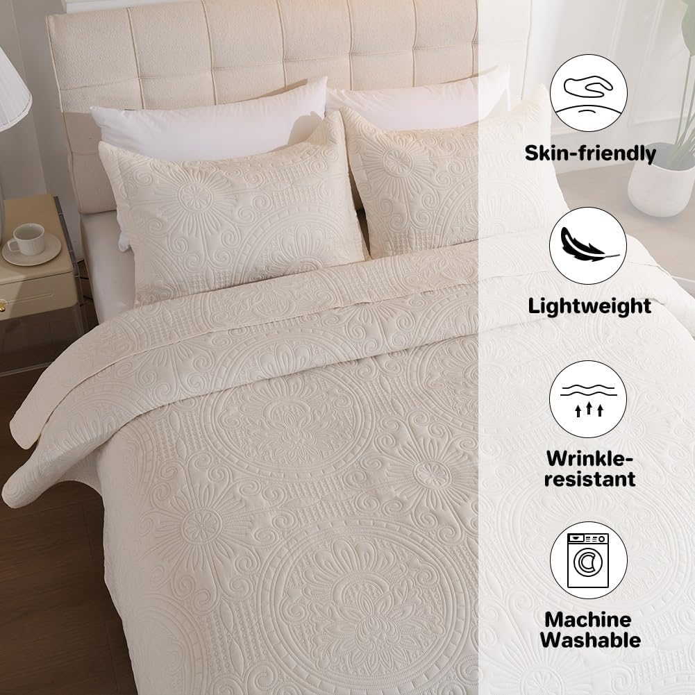 DUJUIKE Copriletto Matrimoniale, Piumone Trapunta Leggera, Coperta Da Letto Con Motivo A Girasole, Utilizzabile Come Copridivano, Lenzuolo, Adatta Per Letto E Divano (Crema, 220x240cm)