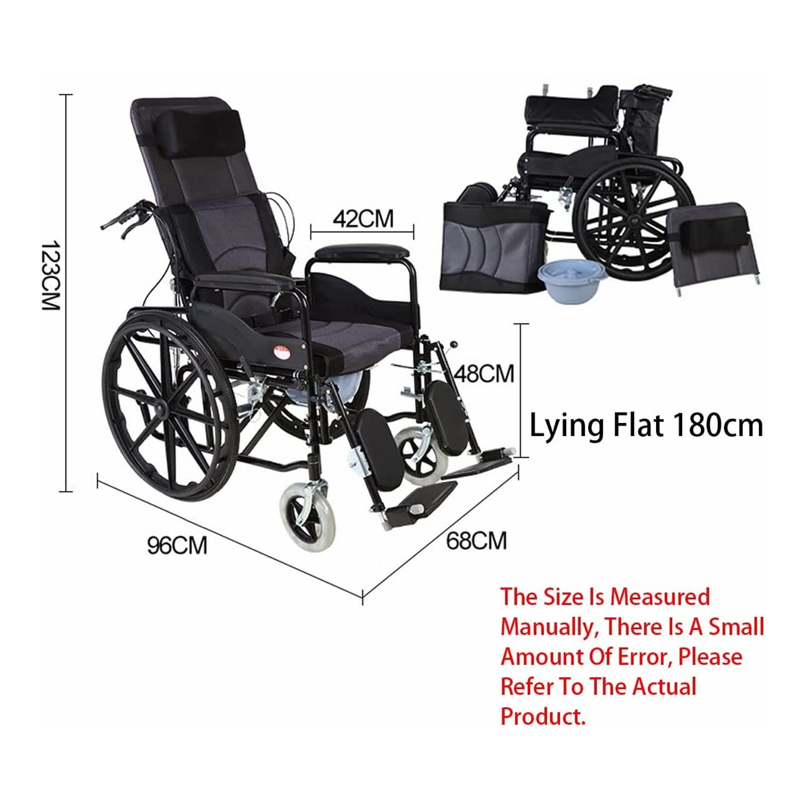 Sillas de ruedas autopropulsadas, silla de ruedas reclinable, silla de ruedas plegable, brazo de escritorio ligero, desmontable acolchado con patas elevadoras oscilantes