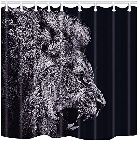 Shocur Black Lion Shower Curtain, King of African Tropical Forest Animal, 69 x 70 Inches Polyester Fabric Bathroom Decor Set with 12 Hooks