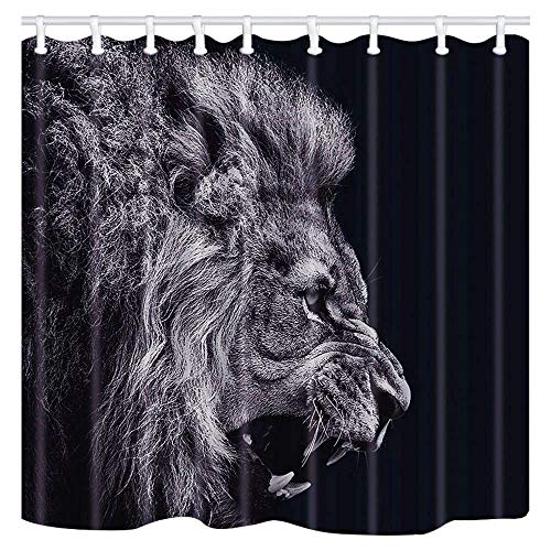 Shocur Black Lion Shower Curtain, King Of African Tropical Forest Animal, 69 X 70 Inches Polyester Fabric Bathroom Decor Set With 12 Hooks #TOP2