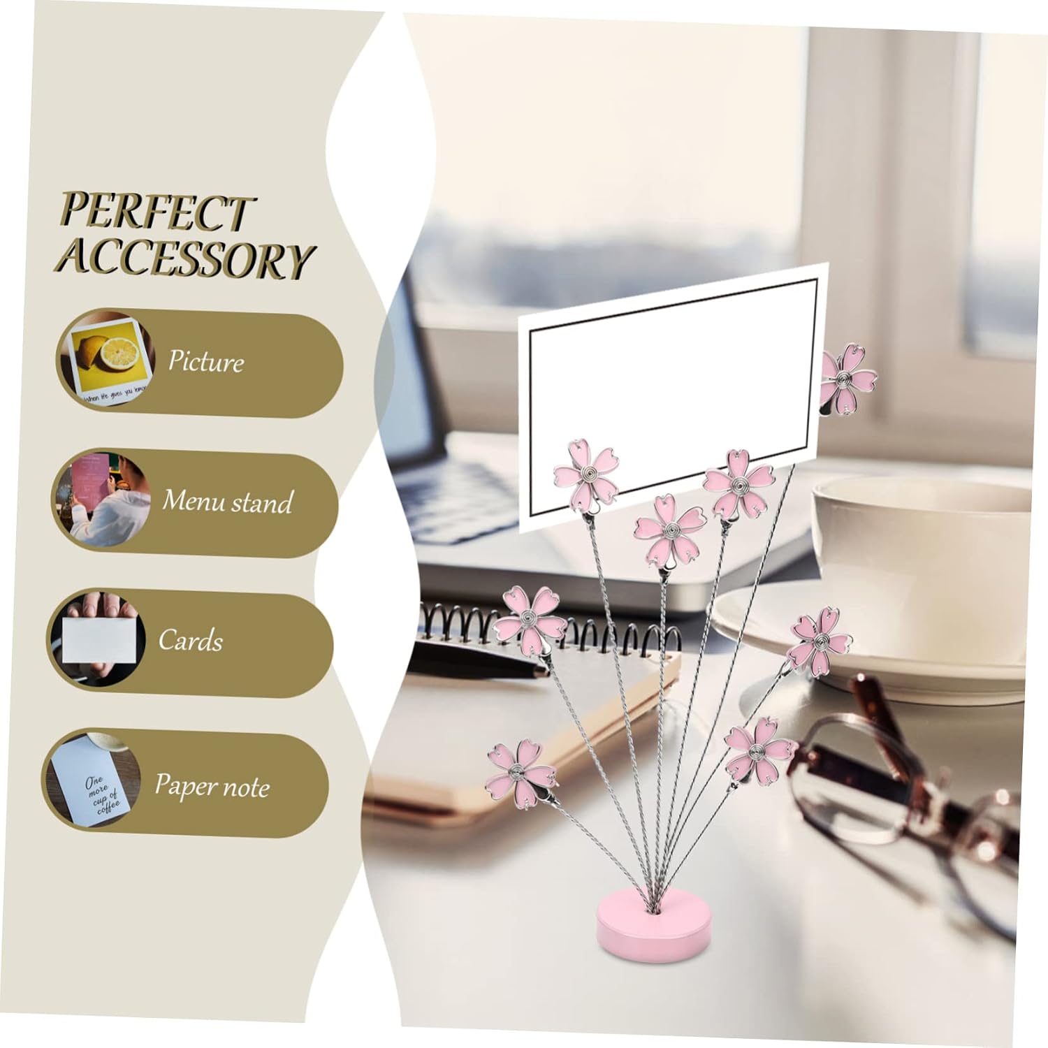 SHOWERORO Flower Design Picture Clip Stand Multi-Function Branch Photo Holder Note Clamp for Weddings Parties and Home Decor