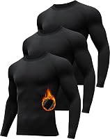 HovSiyla 3 Pack Men's Fleece Lined Thermal Underwear Shirts - Compression Long Sleeve Base Layer for Cold Weather Sports