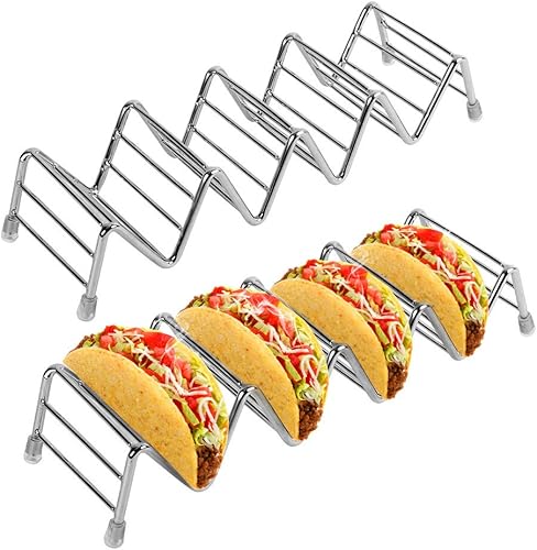 Juego de 2 soportes para tacos, soporte de acero inoxidable para tacos, platos de bandeja de tacos para accesorios de regalo de barra de taco,